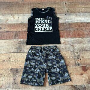 Boutique Mr. Steal Your Girl Tank Top and Camo Shorts Set -3/4Y (110)